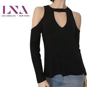 Revolve LNA Cold Shoulder Sweater Top Tunic Modal Blend Choker V-Neck